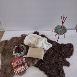 American Girl Doll Kaya’s Tepee Accessories Bedroll Fur Rugs Fire pit Campfire